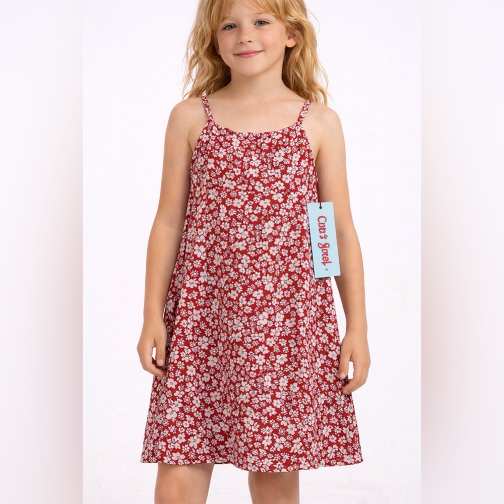 Cat & Jack Girls Size M (8)Floral Sleeveless Dress NWT Red(A293)✨